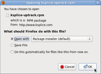 Screenshot: downloading ksplice-uptrack.rpm